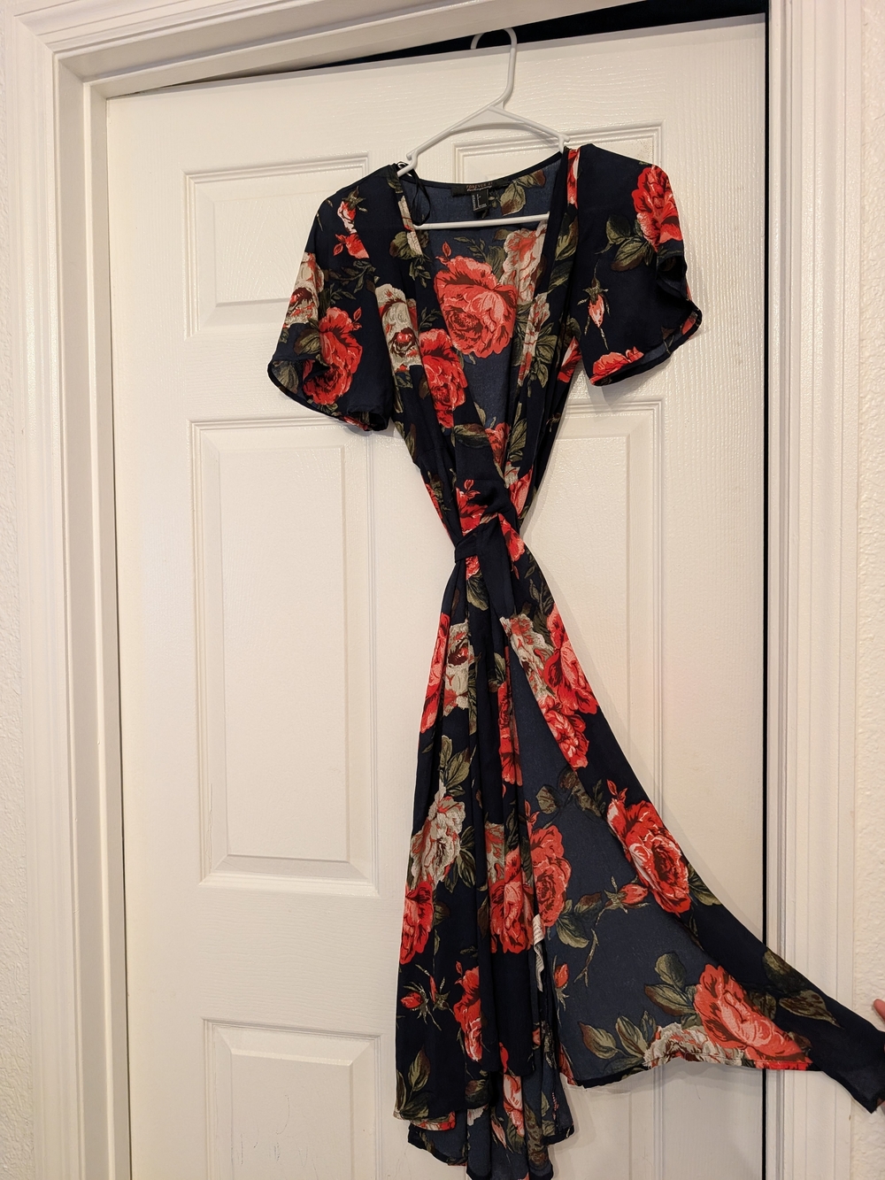 Forever 21 Navy Wrap Midi Dress with Red Floral Print